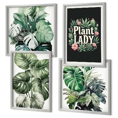 Políptico com moldura Plantas tropicais Senhora das Plantas políptico com moldura