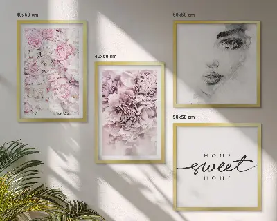 Composição de quadros retratos de uma mulher com peônias para decoração de casa