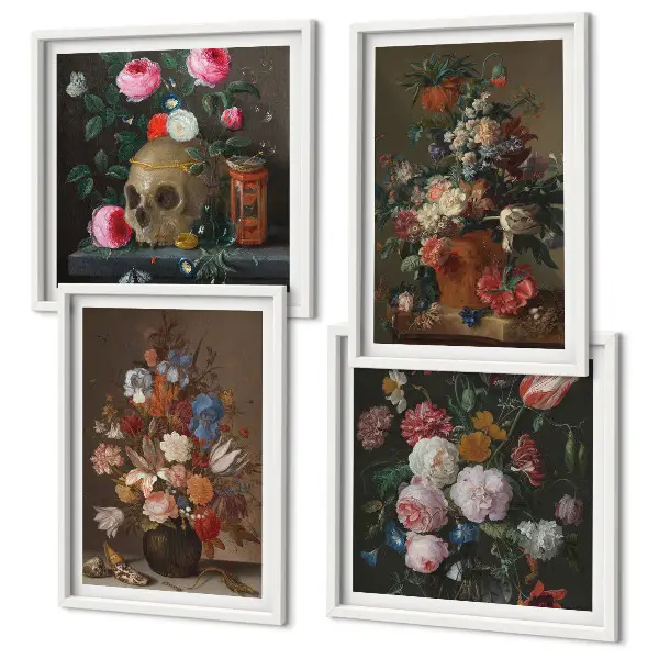 Arranjos de flores em vasos políptico com moldura