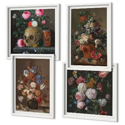 Arranjos de flores em vasos políptico com moldura