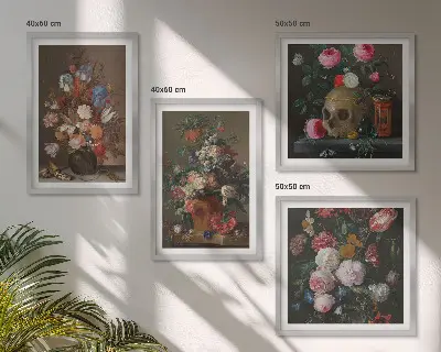 Arranjos de flores em vasos políptico com moldura
