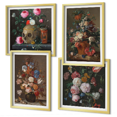 Políptico com moldura Arranjos de flores em vasos