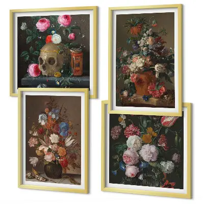 Arranjos de flores em vasos políptico com moldura