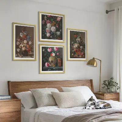 Arranjos de flores em vasos políptico com moldura