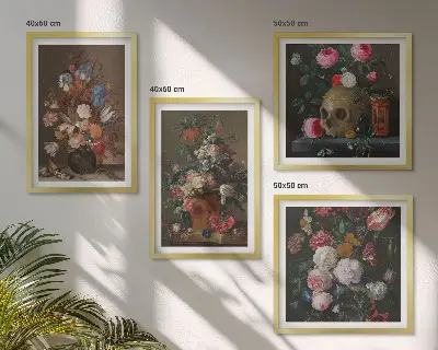 Arranjos de flores em vasos políptico com moldura