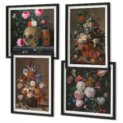 Políptico com moldura Arranjos de flores em vasos