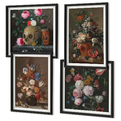 Arranjos de flores em vasos políptico com moldura