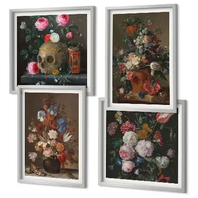 Arranjos de flores em vasos políptico com moldura