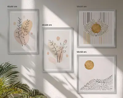 Composição de quadros com desenhos minimalistas de plantas