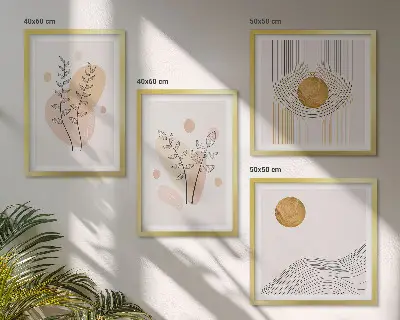 Composição de quadros com desenhos minimalistas de plantas