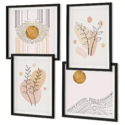 Composição de quadros com desenhos minimalistas de plantas