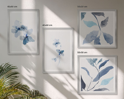 Políptico com moldura Flores azuis minimalistas