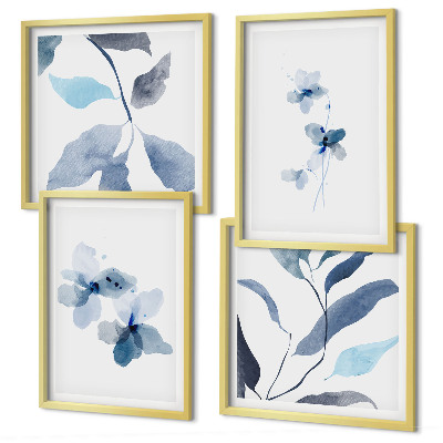 Políptico com moldura Flores azuis minimalistas