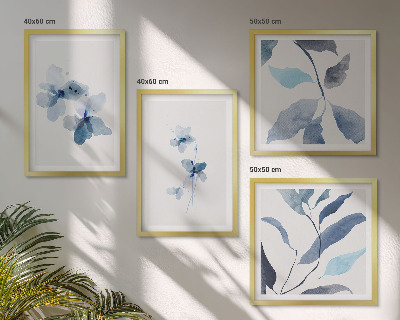 Políptico com moldura Flores azuis minimalistas