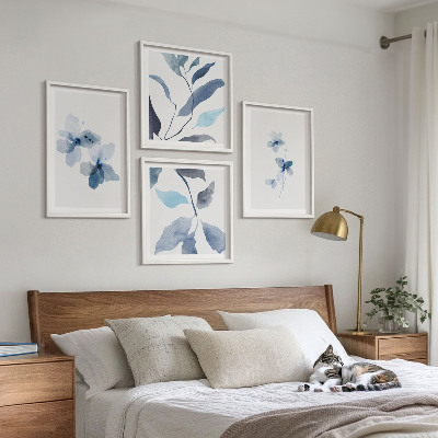 Políptico com moldura Flores azuis minimalistas