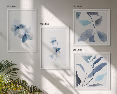 Políptico com moldura Flores azuis minimalistas