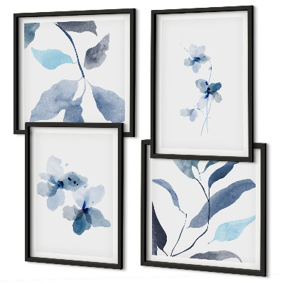 Políptico com moldura Flores azuis minimalistas