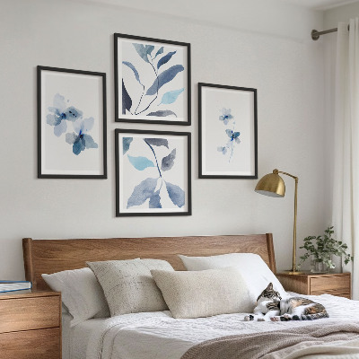 Políptico com moldura Flores azuis minimalistas