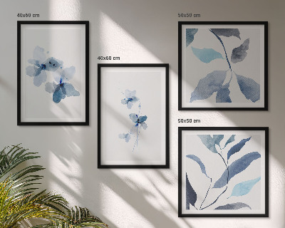 Políptico com moldura Flores azuis minimalistas