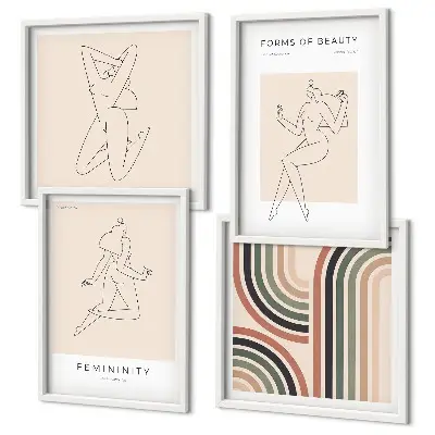 Conjunto de 4 quadros com moldura com ilustrações de silhuetas femininas