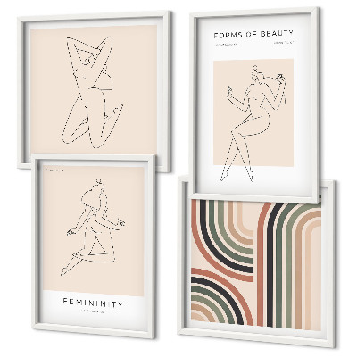 Conjunto de 4 quadros com moldura Silhuetas femininas em cartazes