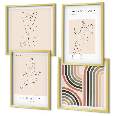 Conjunto de 4 quadros com moldura Silhuetas femininas em cartazes
