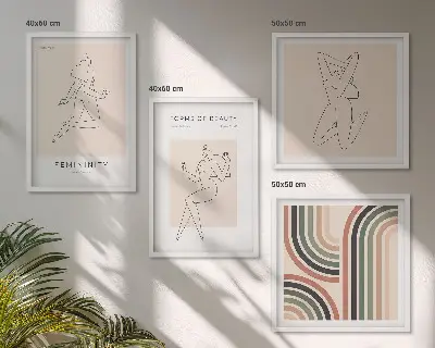 Conjunto de 4 quadros com moldura com ilustrações de silhuetas femininas