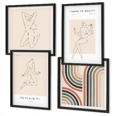 Conjunto de 4 quadros com moldura Silhuetas femininas em cartazes