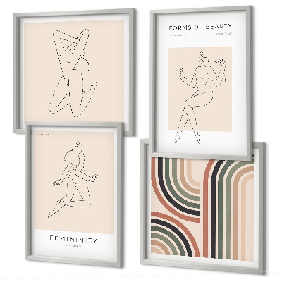 Conjunto de 4 quadros com moldura Silhuetas femininas em cartazes