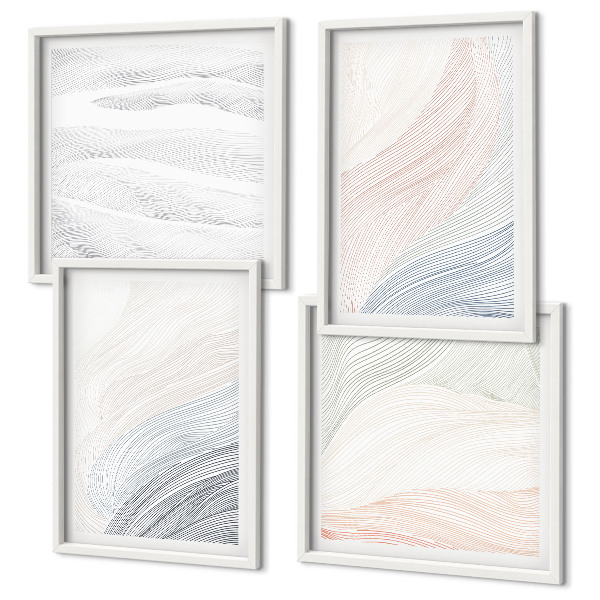 Políptico com moldura Ondas abstratas em tons pastel