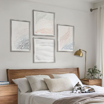 Políptico com moldura Ondas abstratas em tons pastel