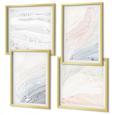 Políptico com moldura Ondas abstratas em tons pastel