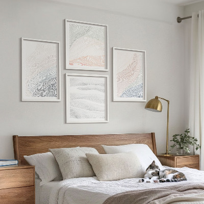 Políptico com moldura Ondas abstratas em tons pastel