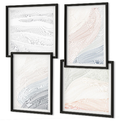 Políptico com moldura Ondas abstratas em tons pastel