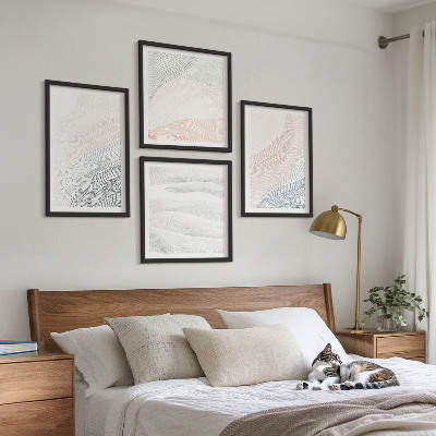 Políptico com moldura Ondas abstratas em tons pastel