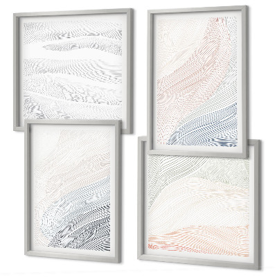 Políptico com moldura Ondas abstratas em tons pastel