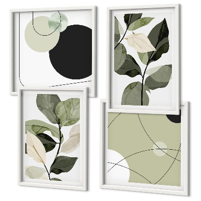 Conjunto de 4 quadros com moldura Folhas pintadas abstratas