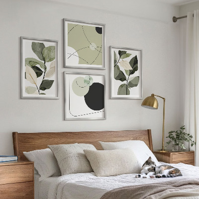 Conjunto de 4 quadros com moldura Folhas pintadas abstratas