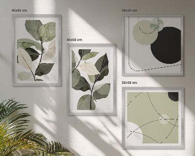 Conjunto de 4 quadros com moldura Folhas pintadas abstratas