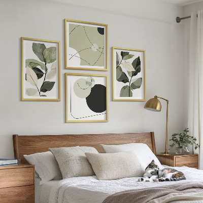 Conjunto de 4 quadros com moldura Folhas pintadas abstratas