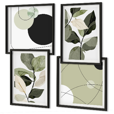 Conjunto de 4 quadros com moldura Folhas pintadas abstratas