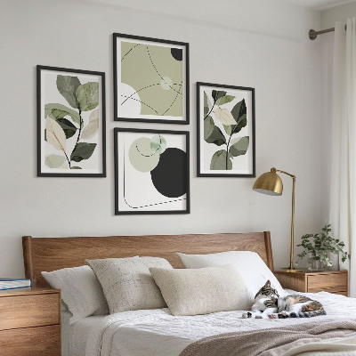 Conjunto de 4 quadros com moldura Folhas pintadas abstratas