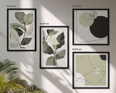 Conjunto de 4 quadros com moldura Folhas pintadas abstratas