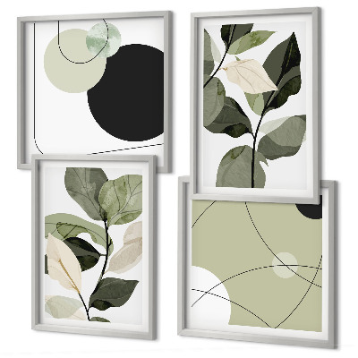 Conjunto de 4 quadros com moldura Folhas pintadas abstratas