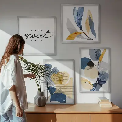 Políptico com moldura Motivos de plantas em aquarela políptico com moldura de motivos de plantas em aquarela