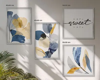 Políptico com moldura Motivos de plantas em aquarela políptico com moldura de motivos de plantas em aquarela