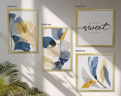 Políptico com moldura Motivos de plantas em aquarela políptico com moldura de motivos de plantas em aquarela