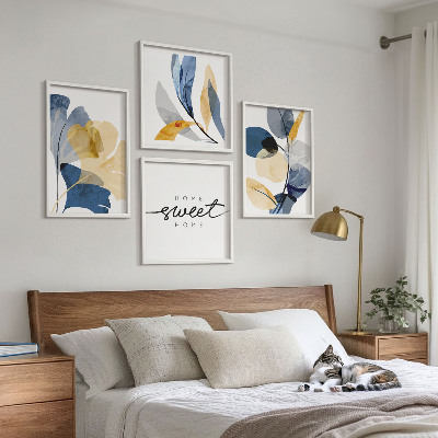 Políptico com moldura Motivos de plantas em aquarela
