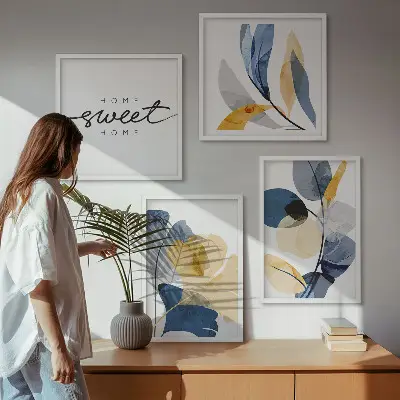 Políptico com moldura Motivos de plantas em aquarela políptico com moldura de motivos de plantas em aquarela
