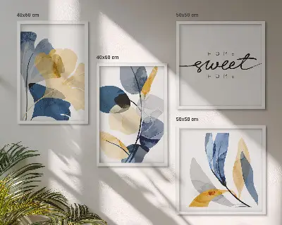 Políptico com moldura Motivos de plantas em aquarela políptico com moldura de motivos de plantas em aquarela
